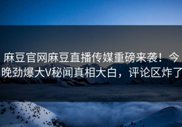 麻豆官网麻豆直播传媒重磅来袭！今晚劲爆大V秘闻真相大白，评论区炸了