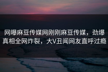 网曝麻豆传媒网刚刚麻豆传媒，劲爆真相全网炸裂，大V丑闻网友直呼过瘾