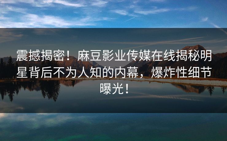震撼揭密！麻豆影业传媒在线揭秘明星背后不为人知的内幕，爆炸性细节曝光！