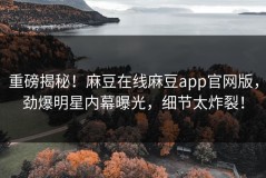 重磅揭秘！麻豆在线麻豆app官网版，劲爆明星内幕曝光，细节太炸裂！